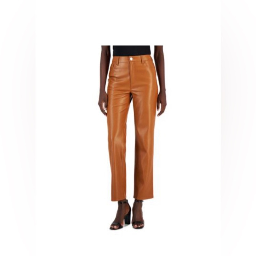 INC Women's Faux-Leather Straight-Leg Pants